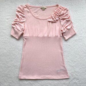 Y2K Forever 21 Knit Top Babydoll Fairy Grunge Coquette Rose Applique Pink Size M